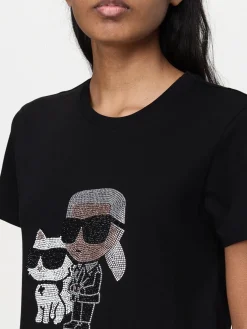 T-shirt in cotone con Gatto Karl di strass Karl Lagerfeld
