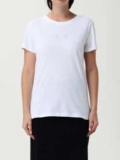 T-shirt in cotone con logo di strass Armani Exchange