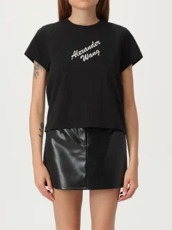 T-shirt in cotone con logo di strass Alexander Wang