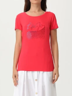 T-shirt in cotone con logo di strass Liu Jo