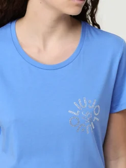 T-shirt in cotone con logo di strass Liu Jo