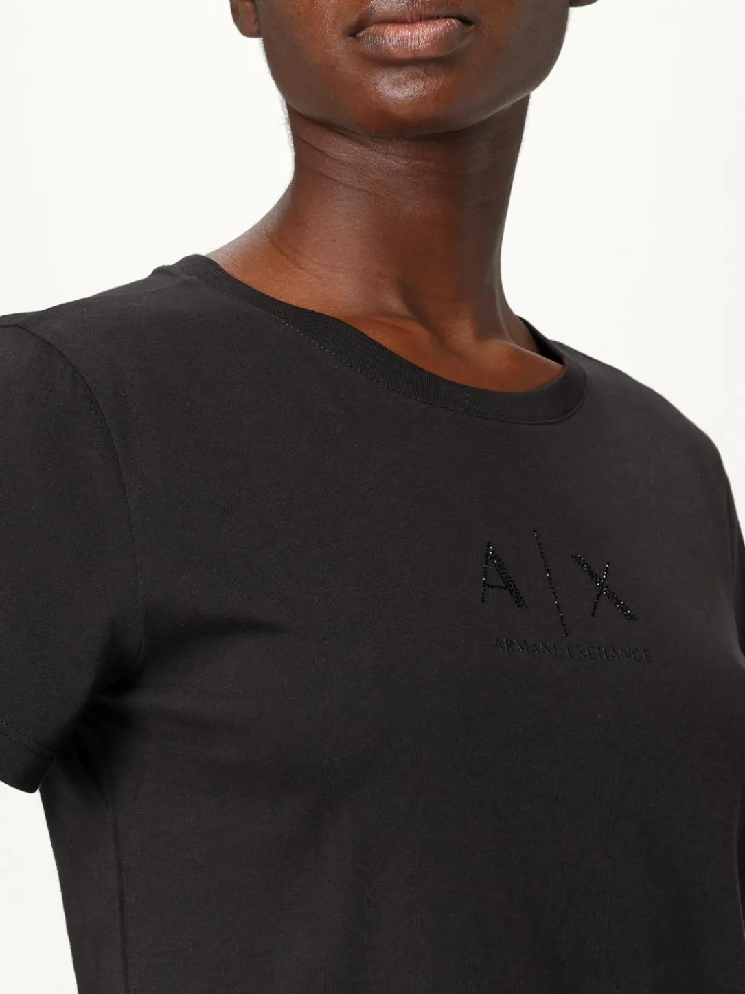 T-shirt in cotone con logo di strass Armani Exchange