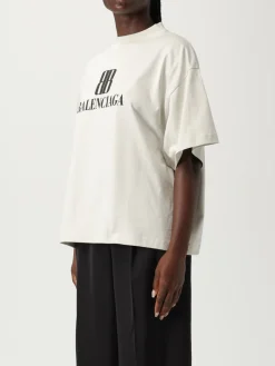 T-shirt in cotone con stampa logo Balenciaga