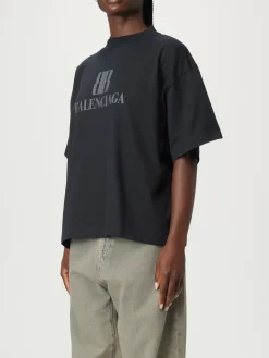 T-shirt in cotone con stampa logo Balenciaga