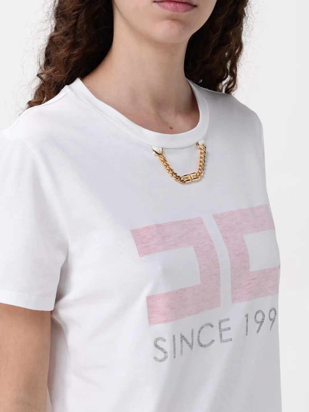 T-shirt logata con dettaglio gioiello Elisabetta Franchi