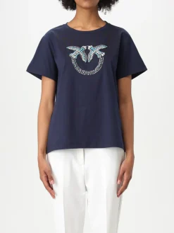 T-shirt Love Birds Pinko in cotone con strass e borchie