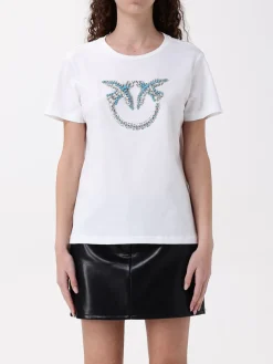 T-shirt Love Birds Pinko in cotone con strass e borchie