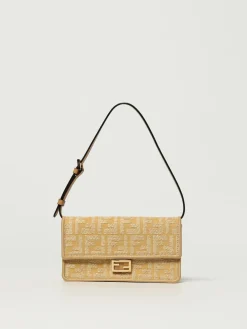Wallet On Chain Baguette Fendi in cotone e rafia jacquard