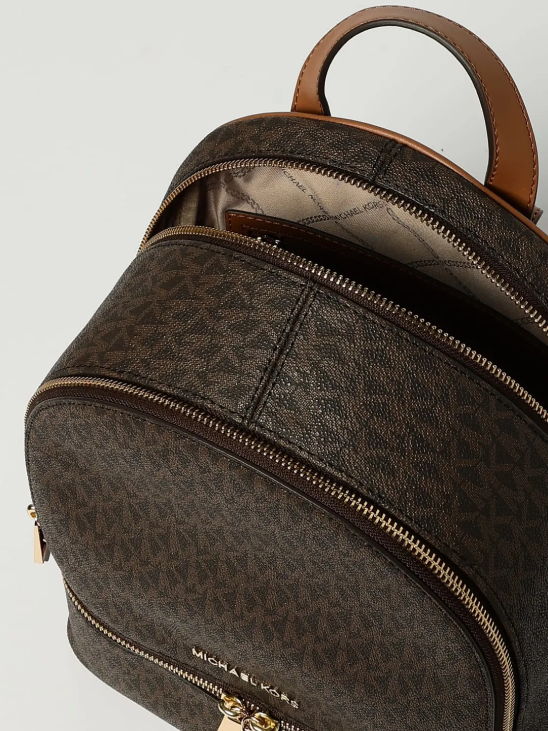 Zaino Rhea Medium Michael Kors in cotone spalmato con monogram all over